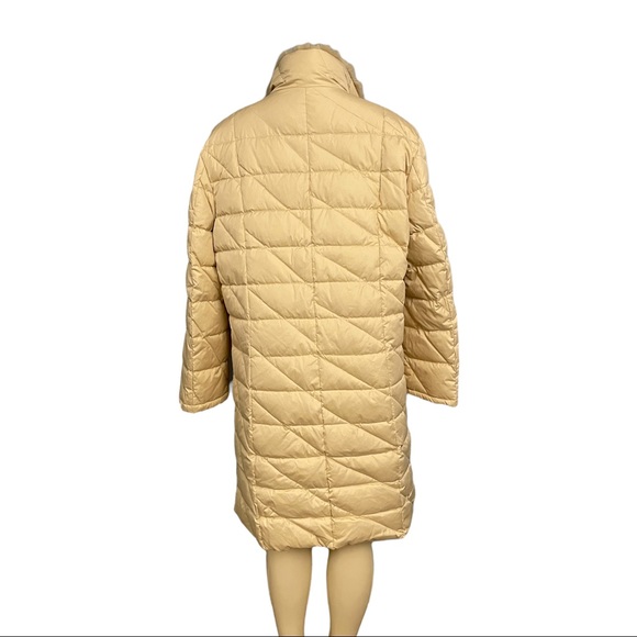 Utex Design Beige Tan Down Puffer Packable Jacket Fur Trim Long Trench Coat XL - Picture 5 of 10